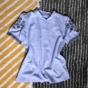 Loft Embroidered Puff Short Sleeves Blouse